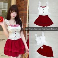 ราคา งานป้าย Cherbelle เซต2ชิ้น เสื้อครอปลูกไม้แขนระบายอกแต่งผ้าลายสก็อตและโบว์ กระโปรงทรงสวย (50102410910)