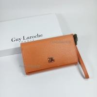 ราคา Guy Laroche กระเป๋าสตางค์ผู้หญิงใบกลาง สามพับ สีส้ม หนังลาย หนังแท้ อะไหล่สีทอง (25089432411)