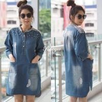 ราคา เสื้อผ้าคนอ้วน เดรสยีนส์ คอจีน อก44-46 (4816219893)