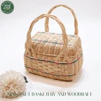 ราคา ตะกร้าหูหิ้วมีฝาปิดไส้หวายสายสานคาดลายสวยงามแข็งแรง ทรงสี่เหลี่ยมผืนผ้า (42550824797)