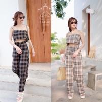 ราคา เซทเสื้อและกระโปรง ชุดเซท 2 ชิ้นเสื้อสายเดี่ยวสปาเก็ตตี้ลายริ้ว ใส่แมทว์กับกางเกงลายสก็อต กางเกงหน้าเรียบหลังดึงยาง (6390464275)