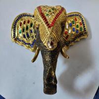 ราคา หัวช้าง ไม้แกะสลัก ขนาด 10 นิ้ว สีทองดำ เดินเส้น ติดกระจก ของตกแต่งบ้าน หัวช้างติดผนัง (12107947129)