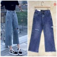 ราคา 9876 [S,M,L,XL]กางเกงยีนส์ผู้หญิงแฟชั่น สุดฮิตสไตล์เกาหลี ทรงกระบอกใหญ่ เอวสูง แต่งขาด สียีนส์ ผ้าไม่ยืด (11204980920)