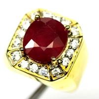 ราคา แหวนผู้ชาย พลอยแท้ ทับทิม เกรดสวย 10 x 12 mm. ล้อม เพทาย-ขาว เงินแท้ 925 ชุบทองคำขาว และ ทอง 18k ไซร์แหวน 8.75 (27181821968)