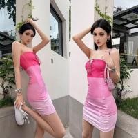 ราคา เดรสเกาะอก แฟชั่นยุโรป สีชมพูอ่อน ไล่สี เรียบหรู (43958973282)