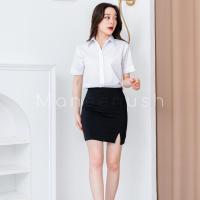 ราคา กระโปรงทรงเอเอวสูง ยาว 14", 16" ผ่าหน้า/ผ่าหลัง ผ้าฮานาโกะ ผ้ายืด สีดำ กระโปรงนักศึกษา (107150029)