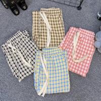 ราคา [จ่ายเงิน] กางเกงลายสก๊อตขากว้างผ้ากํามะหยี่นุ่มและเย็นกางเกงขาตรงลายทางแฟชั่น (57202903168)