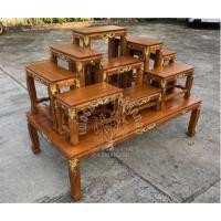 ราคา โต๊ะหมู่บูชาพระ ไม้สักทอง โต๊ะหมู่บูชา หมู่9 หน้า9 แกะลาย ไม้สัก กว้าง 80 ยาว 150 สูง 40 ซม. สูงรวม 105 ซม. (22933063027)