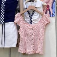 ราคา เสื้อสายเดี่ยวลายฉลุ สีหวานน่ารักๆ กระดุมผ่าหน้า สายยืดได้ #18838-2518 (29340078805)