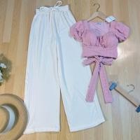 ราคา ครอปแขนจั๊ม ครอปผูกโบว์ ครอปแขนตุ๊กตา เสื้อแขนจั๊ม เสื้อผูกโบว์ + กางเกงขายาว กางเกงผูกโบว์ (18952454703)