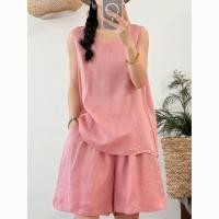 ราคา ชุดสูทเสื้อกั๊กแขนกุดและกางเกงขาสั้น ทำจากผ้าฝ้ายและลินิน สไตล์เรียบง่ายสำหรับฤดูร้อน (43627706240)