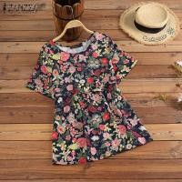 ราคา Zanzea เสื้อเบลาส์ คอกลม แขนสั้น พิมพ์ลายดอกไม้ สไตล์วินเทจ ทรงหลวม สําหรับผู้หญิง (23443075547)