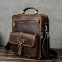 ราคา Crazy Horse กระเป๋าสะพายหนังแท้ Retro - กระเป๋าสะพายผู้ชายหนังแท้ล่าสุด (47752778600)