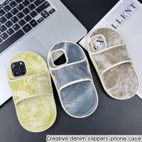 ราคา ตลกรองเท้าแตะกรณีโทรศัพท์, รองเท้าแตะยีนส์ส่วนบุคคล, สำหรับ iPhone 11/12/14/15 PRO MAX, ของขวัญสร้างสรรค์, ผ้ายีนส์, รูปแบบการทอ (28082545521)