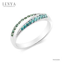 ราคา LENYA แหวน CZ สีเขียวและสีฟ้าจาก SWAROVSKI ขนาด 1.50 มิล ตัวเรือนเงินแท้925 ชุบทองคำขาว (2402884500)