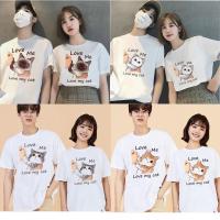 ราคา เสื้ิอคู่รัก ชายหญิง เสื้อยืด ครอบครัว ลายการ์ตูน ชุดคู่ รูปแมว ใส่เที่ยว เทศกาล คู่แฟน สีขาวน่ารักๆ คอตตอน (11634006011)