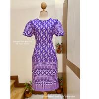 ราคา เดรสผ้าฝ้ายพิมพ์ลาย ชุดคุณครู ชุดผ้าไทย สีม่วงหวาน (22531220357)