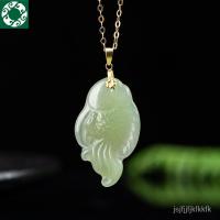 ราคา วัสดุเก่าธรรมชาติ Hetian หยกไพลินจี้ปลาทองขนาดเล็กของแท้18Kจี้สร้อยคอหยกฝังทองสำหรับผู้ชายและผู้หญิง 8X9W (22254167651)