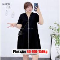 ราคา Plus Size✅เดรสสาวอวบ ไซส์ใหญ่ ผู้หญิง เดรสยาวปานกลาง แขนสั้น คอวี มีซิป มีฮู้ด ฤดูร้อน เกาหลี สไตล์ลำลอง Oversize พลัสไซส์ สาว อวบอ้วน ใส่ได้ (19393159042)