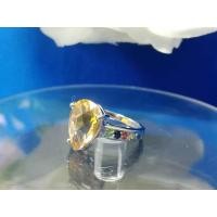 ราคา แหวนพลอยแท้ซิทรินทรงหยดน้ำบ่าข้างฝังพลอยแท้ไพลินทับทิมบุษราคัมตัวเรือนเงิน925ชุบทองคำขาวไซส55/56 (51050110289)