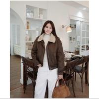 ราคา WINT Kanele Leather Jacket แจ็คเก็ตผ้าหนังกลับเคลือบสีน้ำตาลเข้ม (สินค้ามือ 1) (56453472441)