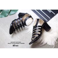 ราคา HT05 รองเท้าลำลอง ส้นตัน สายคาดหน้าสาน (1521278794)