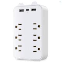 ราคา Yb1 Socket9-in-1 Surge Protector 6-Outlet Extender 2 USB และ 1 พอร์ต USB-C Power Strip Multi Plug Outlets Wall Adapter Spaced สําหรับ Home Travel Office (27163747719)