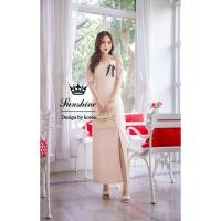 ราคา (S) พร้อมส่งชุดเดรสยาวลายหัวใจผ่าข้างพร้อมเข็มกลัดดอก3D งานป้าย Lady Sunshine แท้ มือ1 ป้ายห้อย (24622783482)