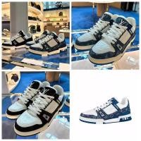 ราคา Counter Louis Vuitton classic LV Trainer denim color-blocking stitching low-cut thick-soled sports shoes for men 1A9JGT (25517004015)