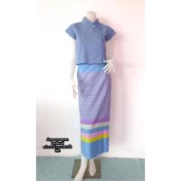 ราคา ผ้าถุงทอไหมประดิษฐ์สีฟ้า ผ้าถุงลายลีลาวดี ผ้าถุงสีฟ้า (29955433327)