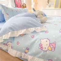 ราคา ใหม่น่ารักเจ้าหญิงลูกไม้ผ้าฝ้ายกระโปรงชุดสี่ชิ้นหญิงหอพักผ้าปูที่นอนHello Kittyชุดสามชิ้น (29353773720)