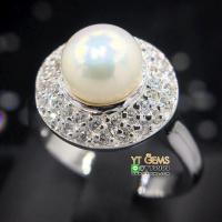 ราคา แหวนไข่มุก แหวนมุกแท้ ล้อมเพชร แหวนเงินแท้ 92.5% ชุบทองคำขาว ประดับ ไข่มุกแท้ ล้อม เพชร Swiss YTG-1 (29467023637)