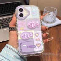 ราคา เข้ากันได้กับiPhone 16 15 14 13 12 11 Pro Max X Xr Xs Max 7 8 Plus SE2020 เคสโทรศัพท์การ์ตูนตารางสีม่วงตารางสีฟ้าปลาขนาดเล็ก + ขาตั้งMioorคู่Blingฝาครอบโทรศัพท์ใส (40664987642)