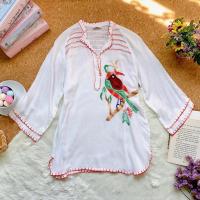 ราคา เสื้อผ้าฝ้ายสีขาวแขนสามส่วน ตัวนี้เป็นงานปักมือ (23078302232)