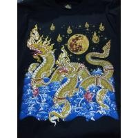 ราคา เสื้อยืด​ลายไทย​ ลาย​พญานาค​คู่​ทอง (5860831334)