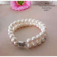 ราคา [BW134] สร้อยข้อมือไข่มุกแท้สีขาวสองสาย 8-9mm, A (6072188736)