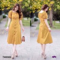 ราคา เดรสยาว คอกว้าง แต่งกระดุมหน้า (2160381545)