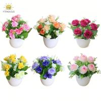 ราคา YURUYI กระถางต้นไม้ประดิษฐ์, ต้นไม้ปลอม บอนไซดอกไม้เทียมหลากสี, กระถางต้นไม้ดอกกุหลาบพลาสติกขนาดเล็ก การจัดดอกไม้ (49004250091)
