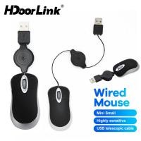 ราคา HdoorLink Mini USB Mouse 1200DPI เมาส์คอมพิวเตอร์แบบมีสายสําหรับแล็ปท็อปเดสก์ท็อป Ergonomic Scroll Wheel 3D Design Retractable Cord (40171564627)