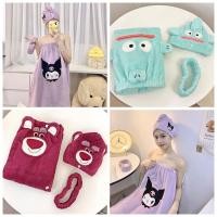 ราคา (ชุด 3 ชิ้น) ผ้าขนหนูอาบน้ํา ผ้าโพกผม ผ้ากํามะหยี่ ที่คาดผมนุ่มดูดซับลายน่ารัก (26442734777)