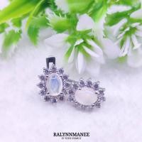 ราคา N6402 ต่างหูโอปอลแท้ ( Natural Opal ) แบบอิงลิชล็อค ตัวเรือนเงินแท้ 925 ชุบทองคำขาว (20990910845)