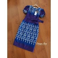 ราคา เดรสผ้าไทย ชุดผ้าไทย ชุดทำงาน เดรสลายไทย เดรสลายไทยป้าย Orange Juice สีม่วง แถมเข็มขัด (4654706379)