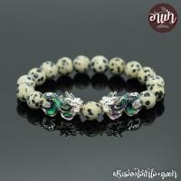 ราคา หินดัลเมเชี่ยนแจสเปอร์ หินไข่นกกะทา Dalmatian Jasper ขนาด 10 มิล ปี่เซียะเปลี่ยนสีคู่ หินแท้ 100% สีขาวนวลลายจุด (3614621913)