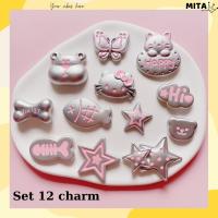 ราคา ชุดสติ๊กเกอร์ 12 ชิ้น, เสน่ห์ 3D พร้อมธีม Pink Grizzly Bear, พลาสติกแข็งติดรองเท้าแตะ, รองเท้าแตะ, Mita Crocodile JB-379 (41268337162)