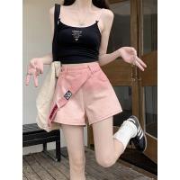 ราคา American Hot Girl Design Gradient Denim Shorts Niche ซิปด้านข้างเอวสูงตรง a-Line กางเกงขากว้าง QZ25.11.11 (51902537806)