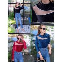 ราคา เสื้อแขนยาวแต่งคอซีทรูกำมะหยี่อัดพลีต (7874043884)