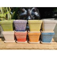 ราคา กระถางเซรามิคทรงสี่เหลี่ยม เคลือบสีลาวาขนาด 4 นิ้ว พร้อมจานรองกระถาง (16613614548)