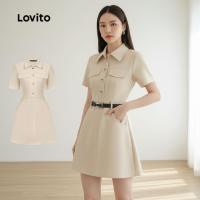 ราคา Lovito ชุดเดรสลําลองติดกระดุมด้านหน้า สําหรับผู้หญิง ฤดูใบไม้ผลิ/ฤดูร้อน สีกากี L154LD359 (53004342210)