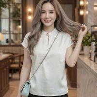 ราคา เสื้อแขนบ่าเลยไหมจีน แต่งกระดุมคอจีน พร้อมส่ง อก 32-42" ผ้าซิลซาตินลายอัดย่น (47404144700)