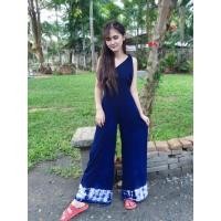 ราคา ชุดจั้มสูทแต่งมัดย้อมคอวีสีน้ำเงินเรียบร้อย น่ารักนิมิ (18542061946)